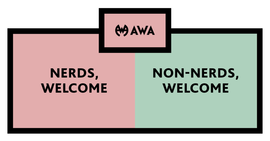 Graphic of trainee programme campaign with messages "Nerds, welcome" and "Non-nerds, welcome"